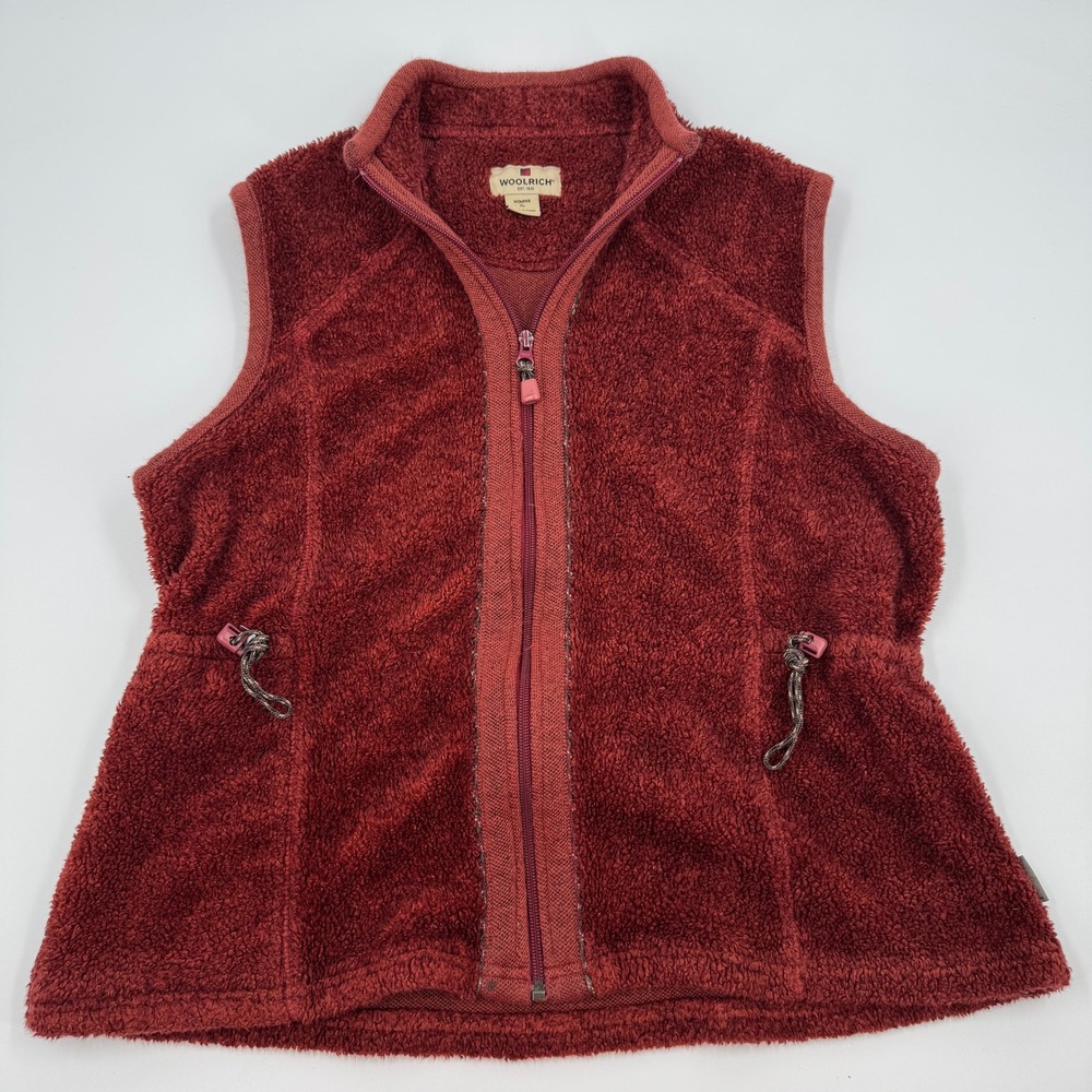 Woolrich Womens Black‎ Cherry Sherpa Fleece Full Zip Vest 7214 XL Red Burgundy